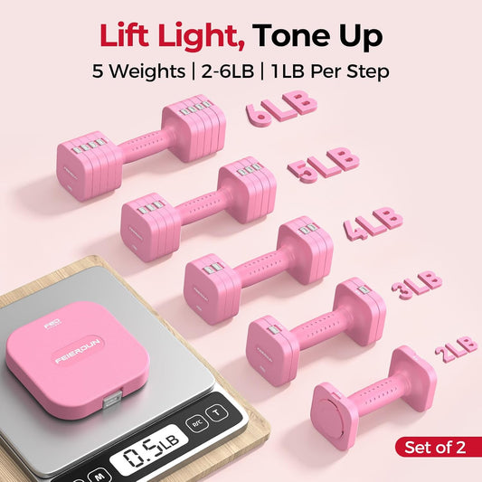 DB3 5-in-1 Adjustable Dumbbell Set, 6LB/10LB Pair Adjustable Weights for Women at Home, Dual Locking Stable Hand Weights with TPU Soft Handle, Home Gym, Rehab, Pilates, Yoga, Strength Training