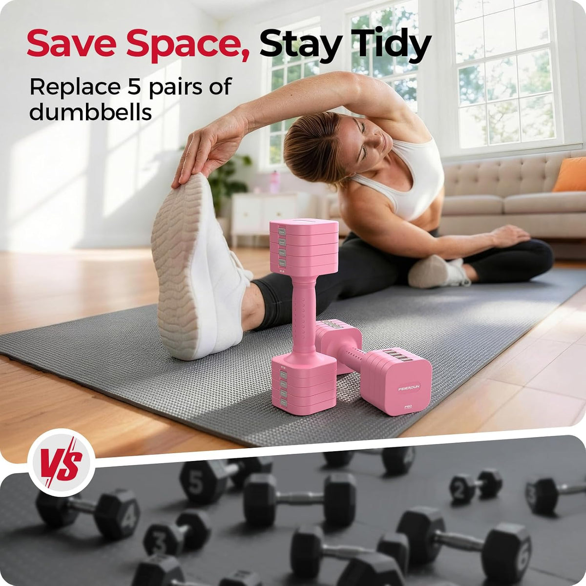 DB3 5-in-1 Adjustable Dumbbell Set, 6LB/10LB Pair Adjustable Weights for Women at Home, Dual Locking Stable Hand Weights with TPU Soft Handle, Home Gym, Rehab, Pilates, Yoga, Strength Training