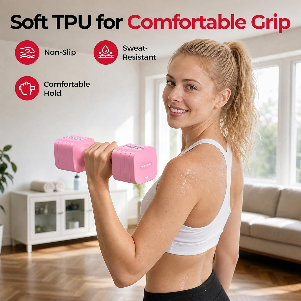 DB3 5-in-1 Adjustable Dumbbell Set, 6LB/10LB Pair Adjustable Weights for Women at Home, Dual Locking Stable Hand Weights with TPU Soft Handle, Home Gym, Rehab, Pilates, Yoga, Strength Training