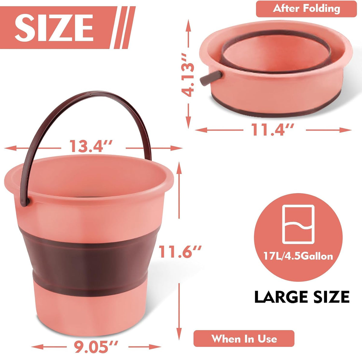 Collapsible Bucket 4.5 Gallon/17L Large Capacity Foldable Cleaning Buckets