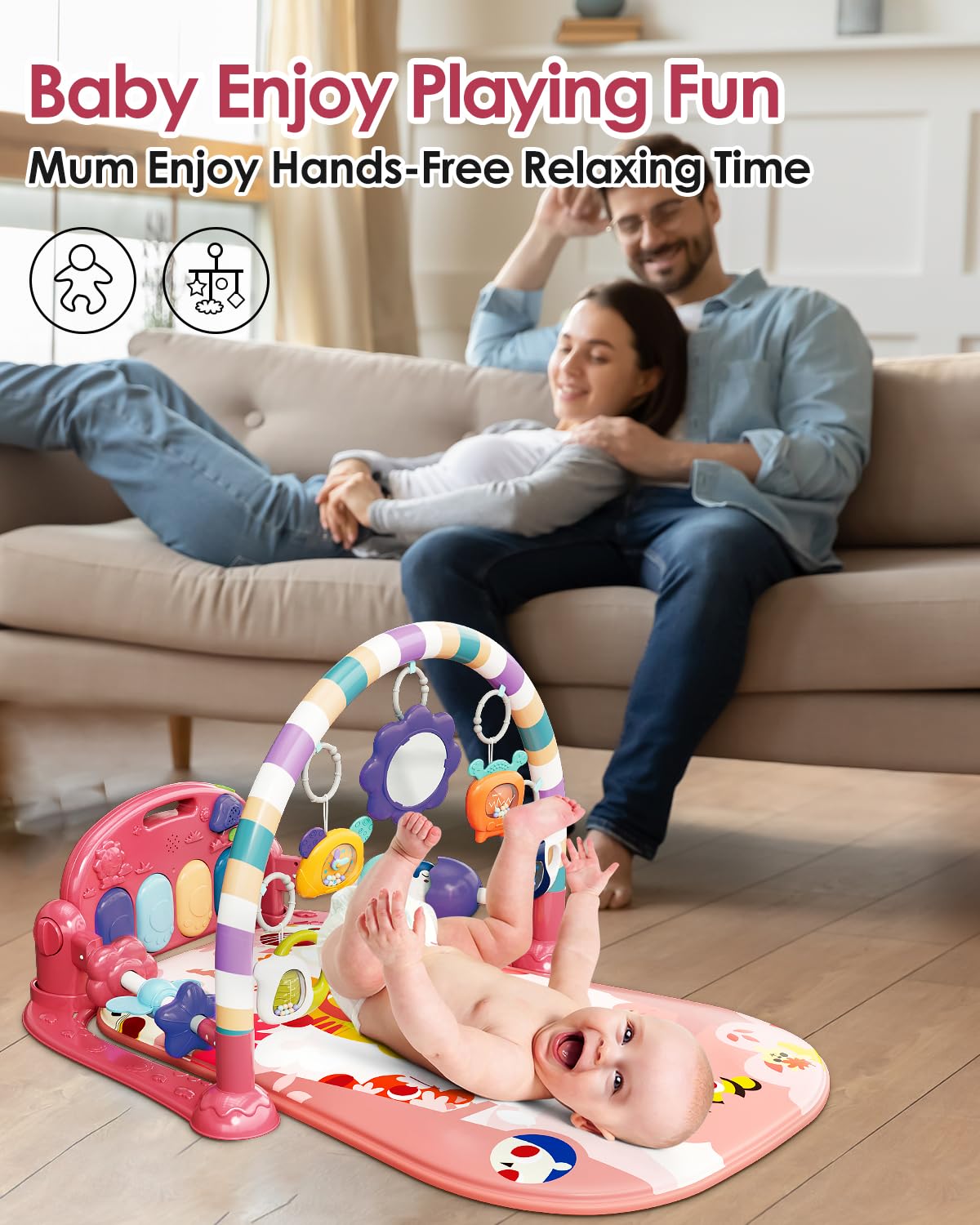 Pink Tiger Theme Baby Play Mat Gym with Kick & Play Piano