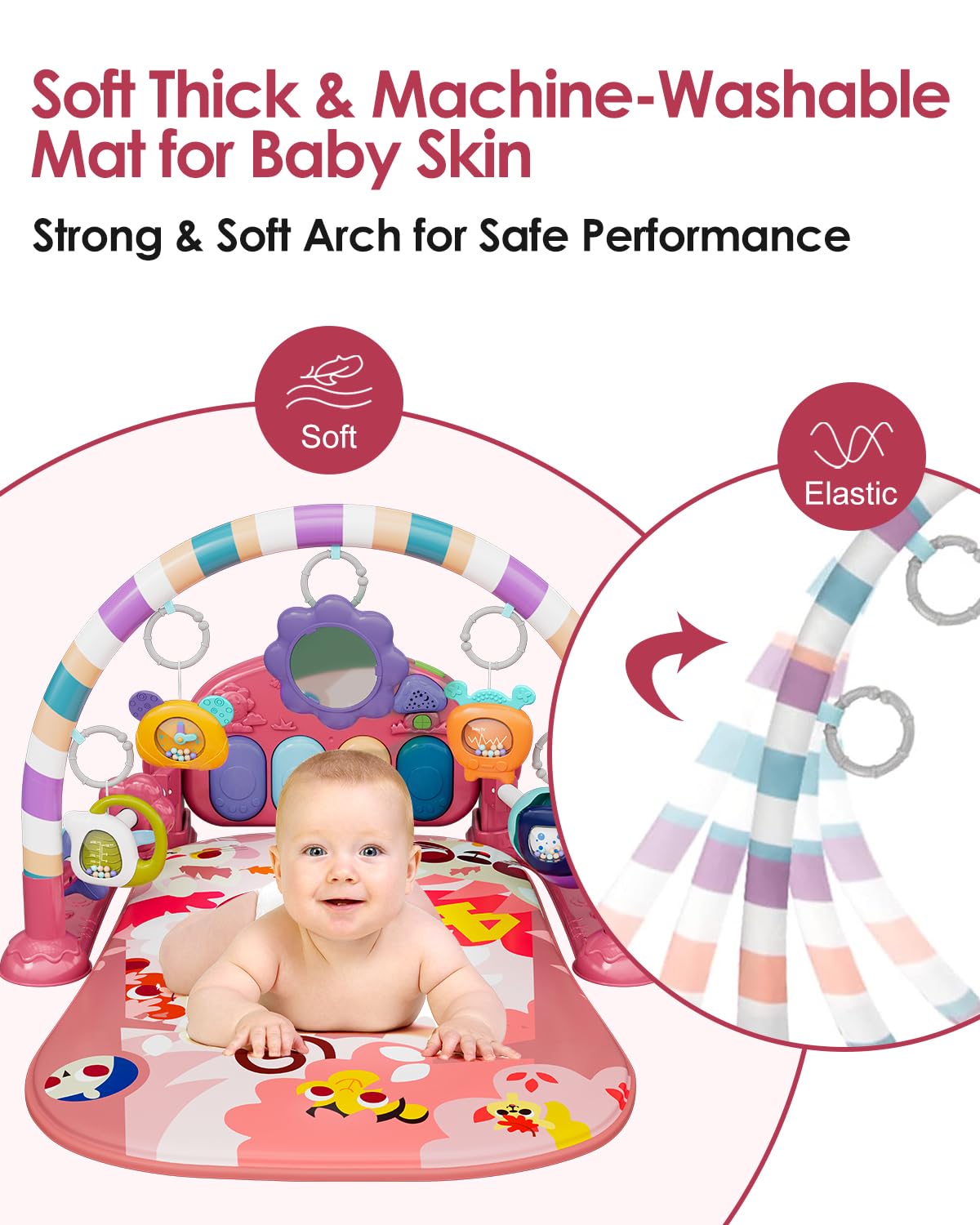 Pink Tiger Theme Baby Play Mat Gym with Kick & Play Piano