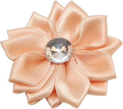 40pcs Satin Ribbon Flower with Rhinestone Wedding DIY Appliques (Peach)