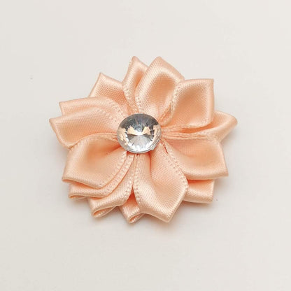 40pcs Satin Ribbon Flower with Rhinestone Wedding DIY Appliques (Peach)