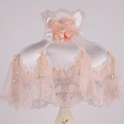 Victorian Style Table Lamp Pink Princess lamp, Romantic Bedroom Night Light with Resin Flower Carved Base, Bedside Desk Lighting for Girl's Room Bedroom Reading