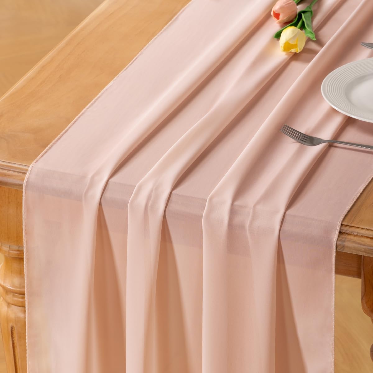 Peach Pink Chiffon Table Runner Fall Boho Wedding Birthday Party Decor