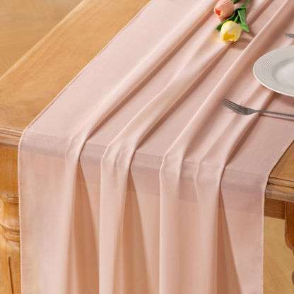Peach Pink Chiffon Table Runner Fall Boho Wedding Birthday Party Decor