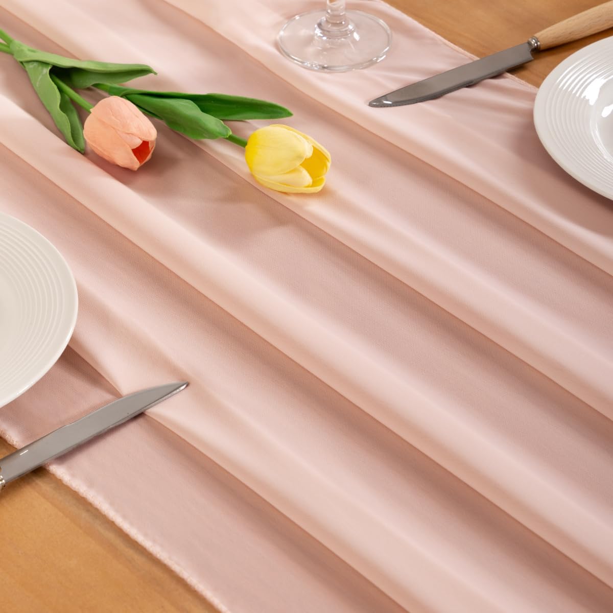 Peach Pink Chiffon Table Runner Fall Boho Wedding Birthday Party Decor