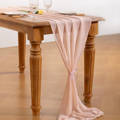 Peach Pink Chiffon Table Runner Fall Boho Wedding Birthday Party Decor