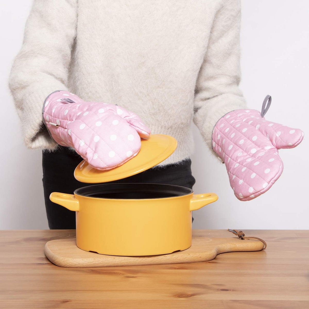 Kitchen Oven Mitts for Adults,Heat Resistant Cotton Oven Gloves