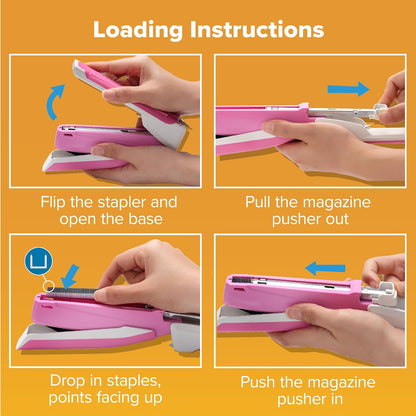Bostitch Office Executive 3 in 1 Stapler, One Finger, 20 Sheet, Pink