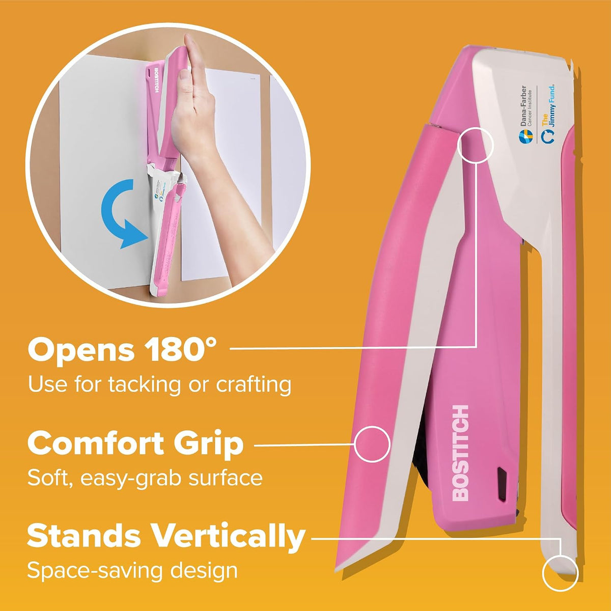 Bostitch Office Executive 3 in 1 Stapler, One Finger, 20 Sheet, Pink