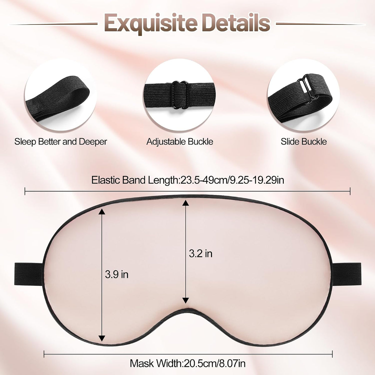 Silk Sleep Mask, Blackout Eye Mask for Sleeping with Adjustable Strap