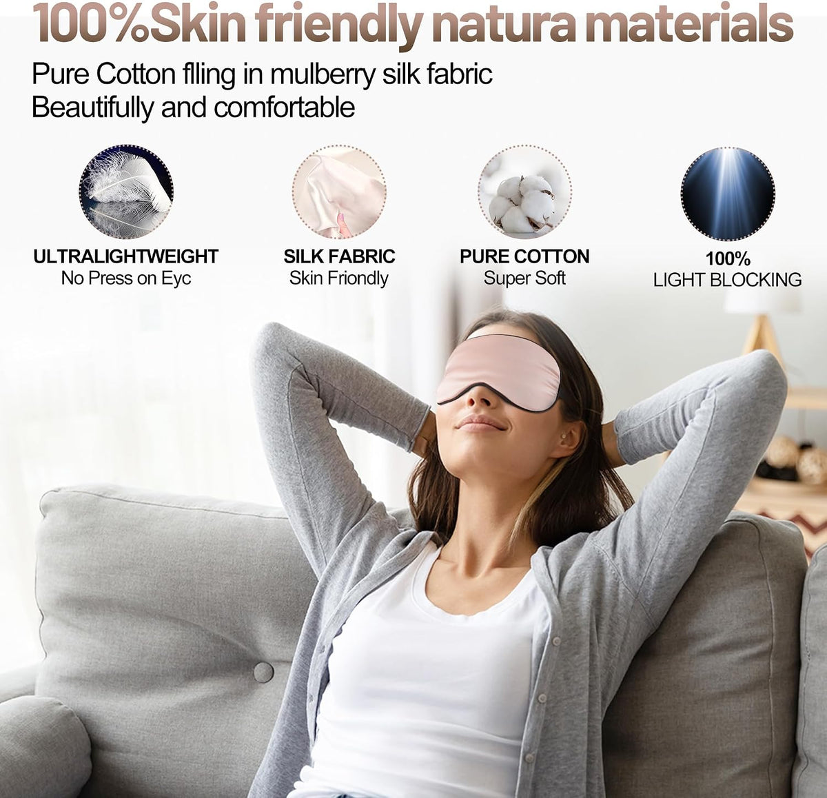 Silk Sleep Mask, Blackout Eye Mask for Sleeping with Adjustable Strap
