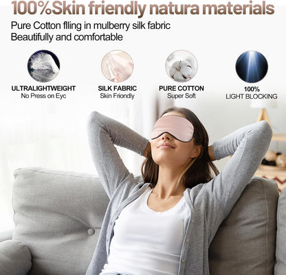 Silk Sleep Mask, Blackout Eye Mask for Sleeping with Adjustable Strap