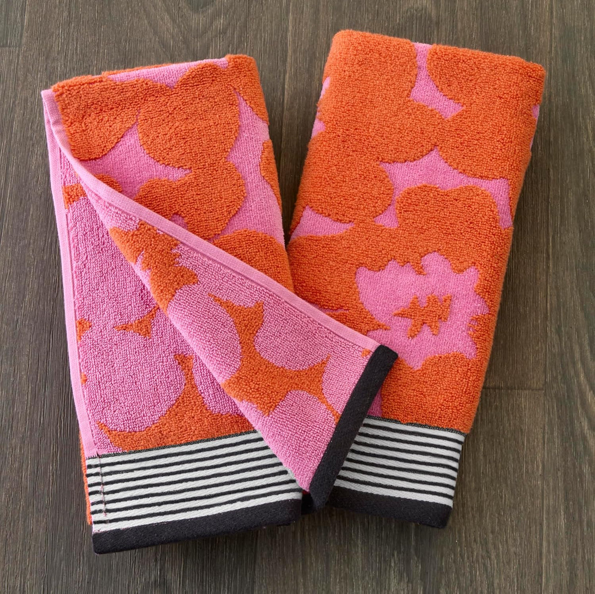 SKL Home Floral Grande Hand Towel Set-2pc, Premium 100% Cotton, Pink