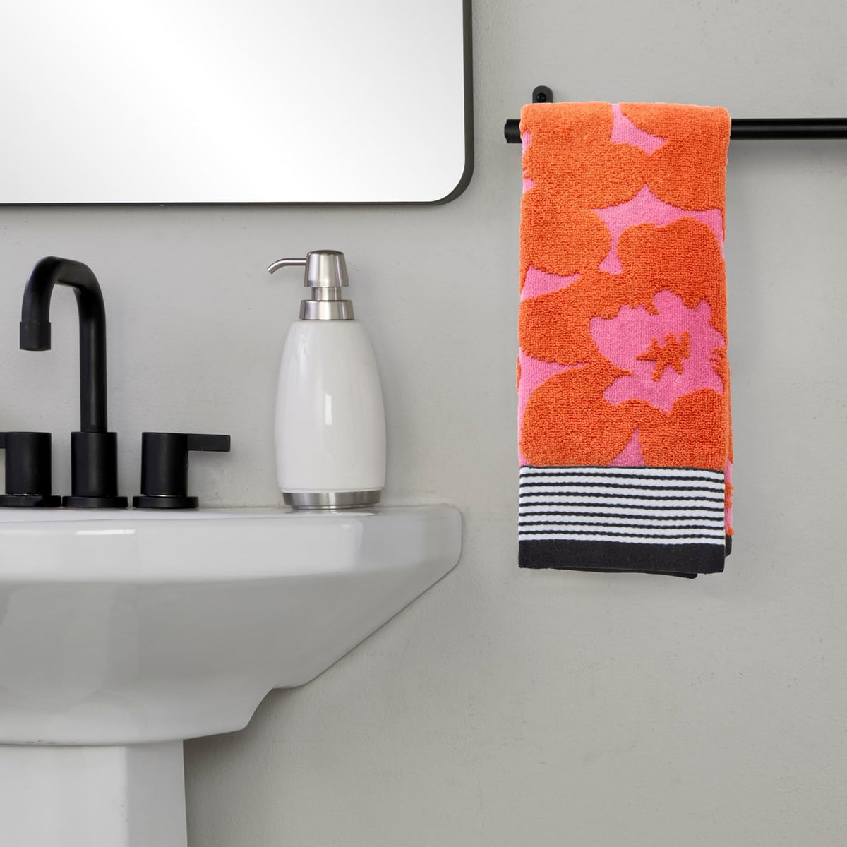 SKL Home Floral Grande Hand Towel Set-2pc, Premium 100% Cotton, Pink