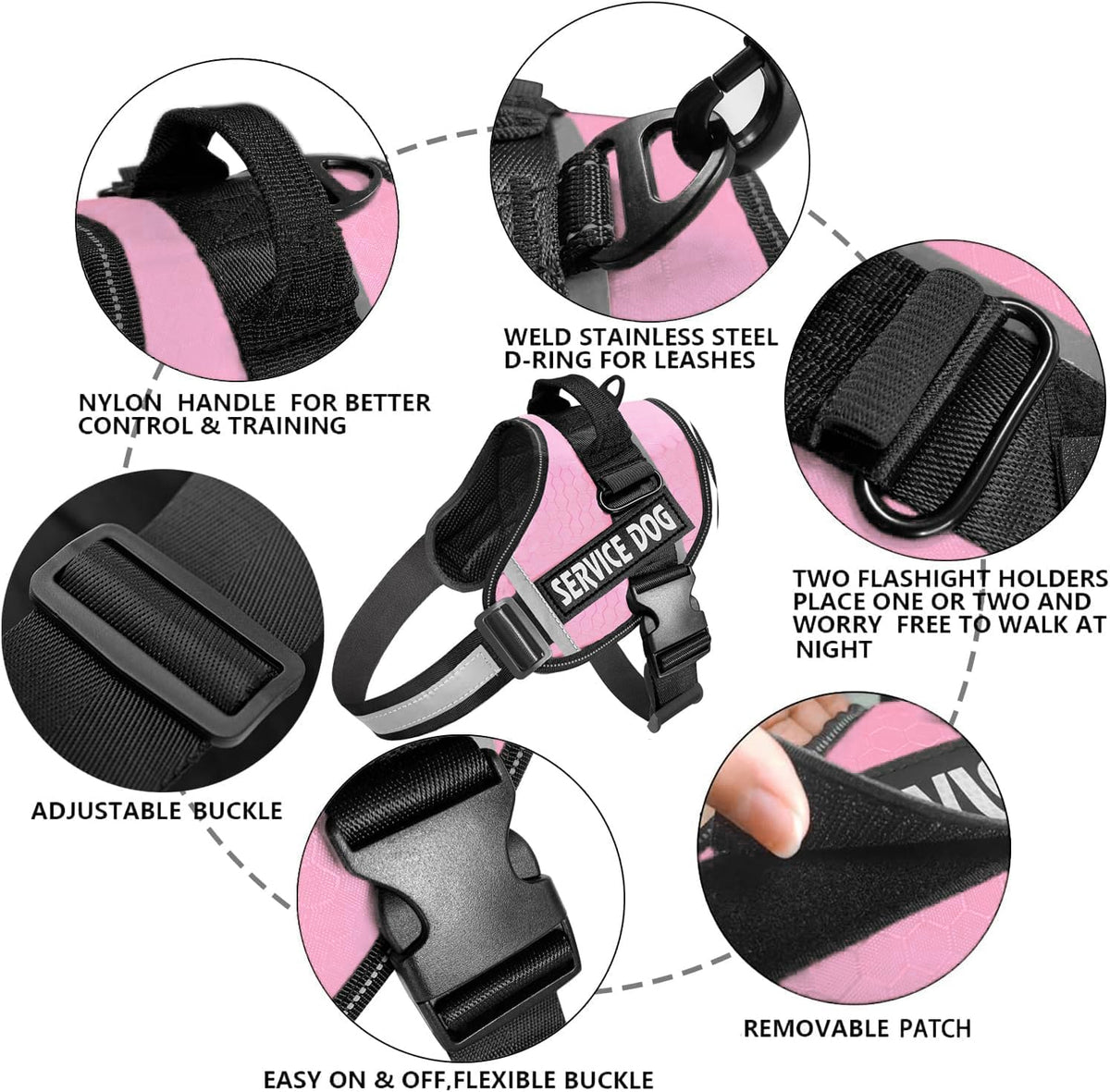 Dog Harness,No-Pull Service Dog Harness with Handle Adjustable Outdoor Pet Dog Vest 3M Reflective Nylon Material Vest for Breeds,Easy Control for Small Medium Large Dogs