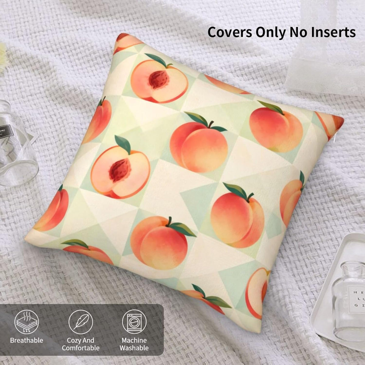 Checkered Peach Throw Pillowcases 22"X22" Double Sided Print Soft Cushion Cover for Sofa Sofa Bed