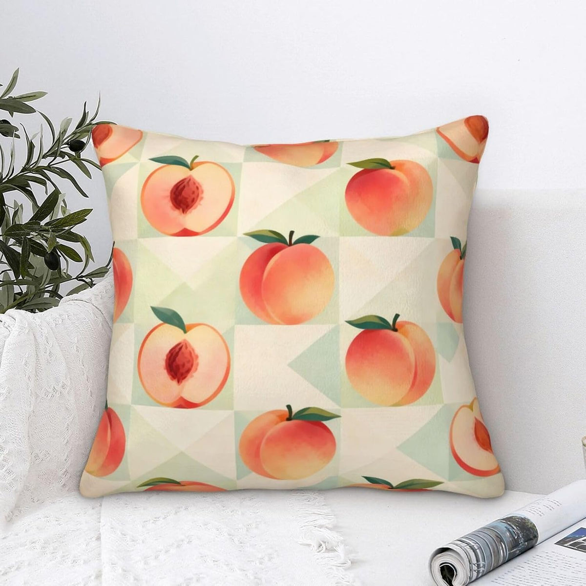 Checkered Peach Throw Pillowcases 22"X22" Double Sided Print Soft Cushion Cover for Sofa Sofa Bed