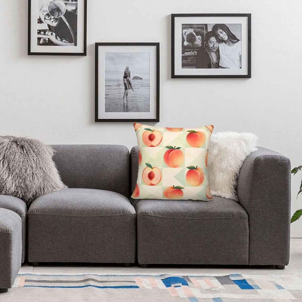 Checkered Peach Throw Pillowcases 22"X22" Double Sided Print Soft Cushion Cover for Sofa Sofa Bed