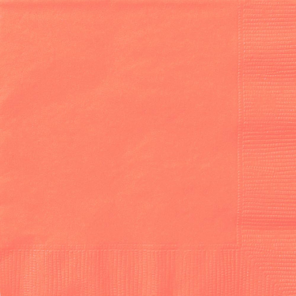 Plain Beverage Paper Napkins | 5" x 5" | Coral | 20 Pcs
