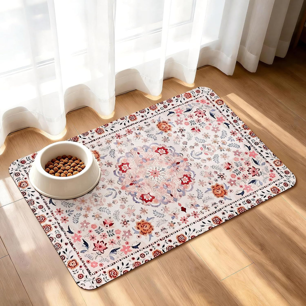 Dog Feeding Mat, Super Absorbent Dog Mats for Food and Water Bowl, Non Slip Pet Placemat for Floors, No Stains Quick Dry Dispenser Mat for Dog and Cat (Pink, 20"x12")