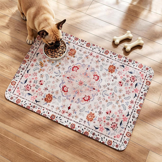 Dog Feeding Mat, Super Absorbent Dog Mats for Food and Water Bowl, Non Slip Pet Placemat for Floors, No Stains Quick Dry Dispenser Mat for Dog and Cat (Pink, 20"x12")