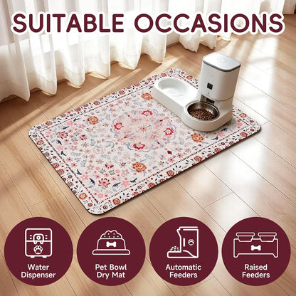 Dog Feeding Mat, Super Absorbent Dog Mats for Food and Water Bowl, Non Slip Pet Placemat for Floors, No Stains Quick Dry Dispenser Mat for Dog and Cat (Pink, 20"x12")