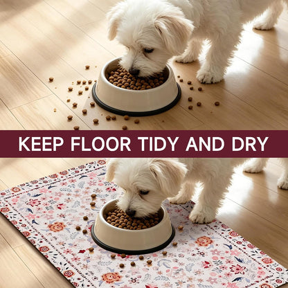 Dog Feeding Mat, Super Absorbent Dog Mats for Food and Water Bowl, Non Slip Pet Placemat for Floors, No Stains Quick Dry Dispenser Mat for Dog and Cat (Pink, 20"x12")