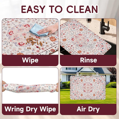 Dog Feeding Mat, Super Absorbent Dog Mats for Food and Water Bowl, Non Slip Pet Placemat for Floors, No Stains Quick Dry Dispenser Mat for Dog and Cat (Pink, 20"x12")