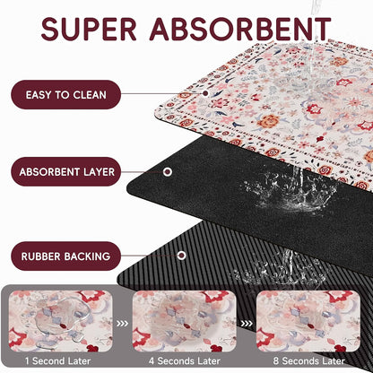 Dog Feeding Mat, Super Absorbent Dog Mats for Food and Water Bowl, Non Slip Pet Placemat for Floors, No Stains Quick Dry Dispenser Mat for Dog and Cat (Pink, 20"x12")