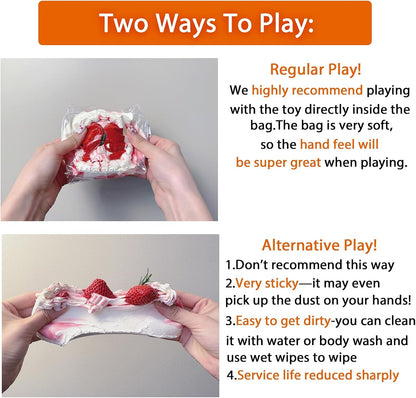 Sensory Squeeze Toy Handmade Soft Squish Toys Slow Rising Stress Relief Toys Food Grade Silicone Cute Fidget Toys (Strawberry Cream Cake)