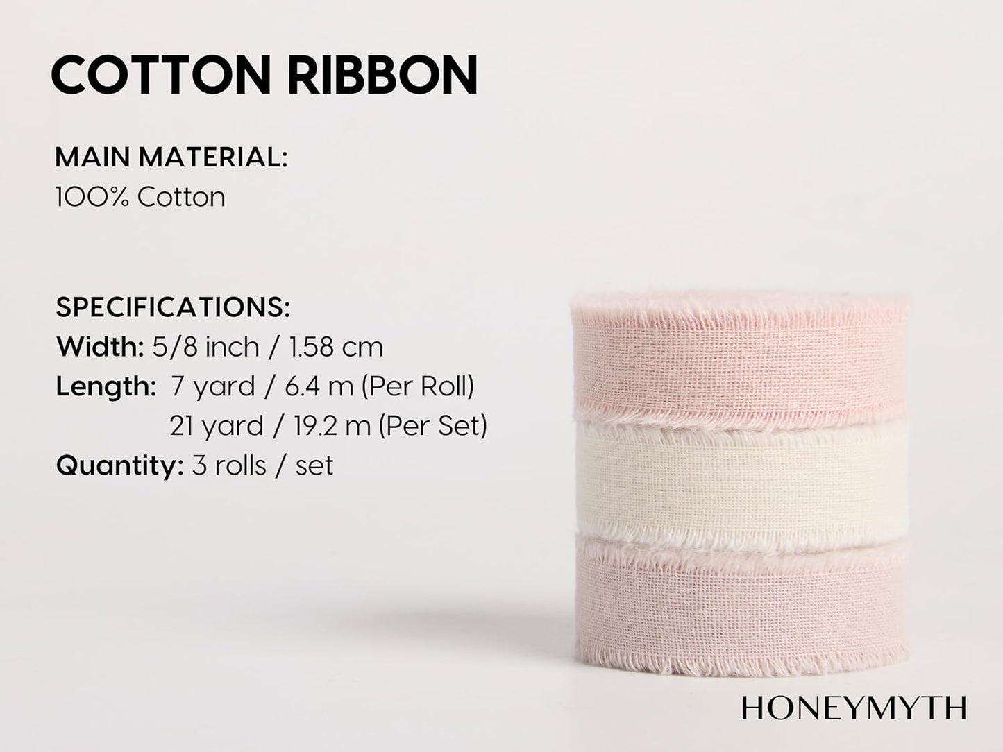 Cotton Ribbon 5/8" X 21 Yd Ivory/Blush/Dusty Pink Handmade Frayed Fabric Ribbon for Gift Wrapping, Wedding Invites, Bridal Bouquets, Baby Showers, Holiday Decor & DIY Crafts.