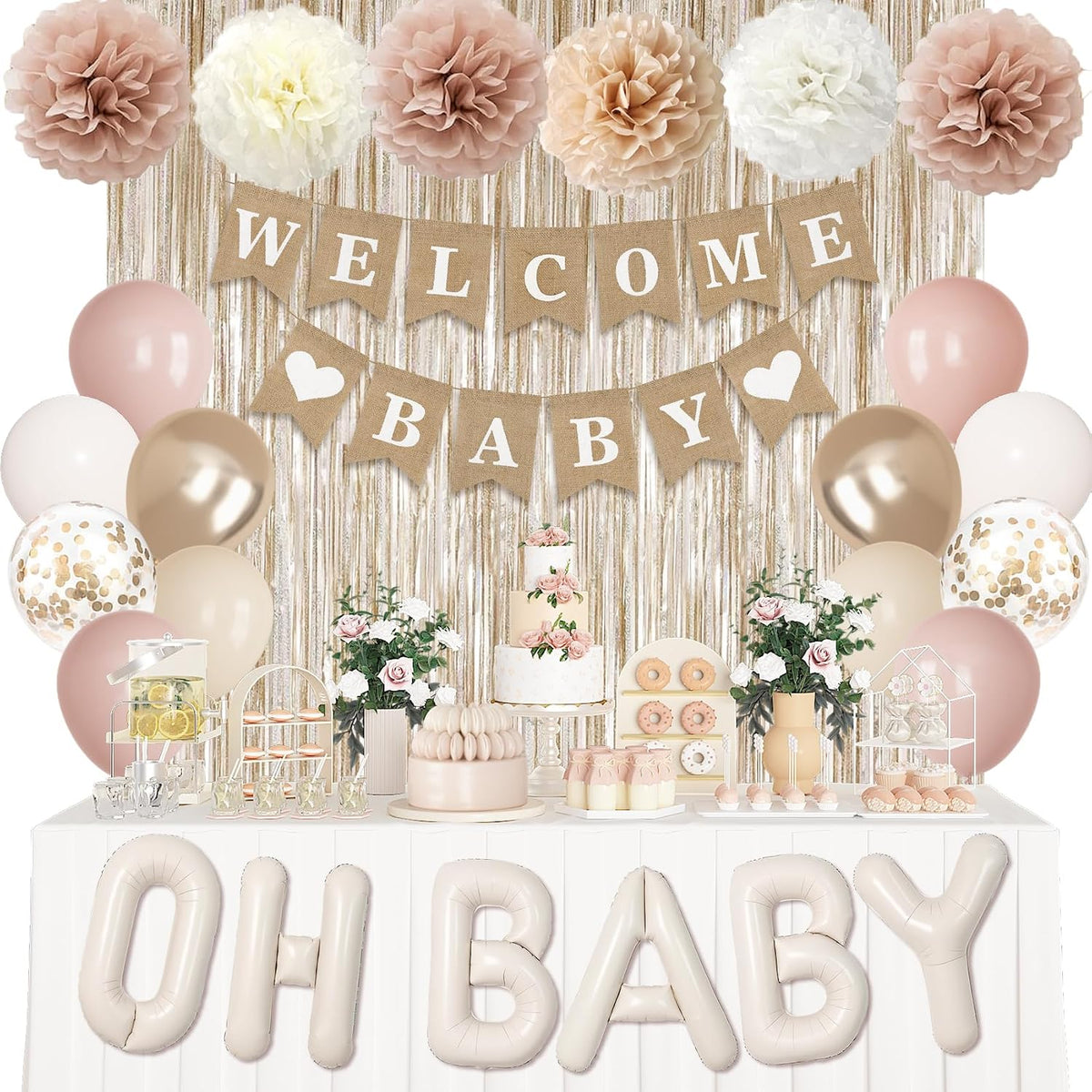 Champagne Gold Boho Baby Shower Decorations for Boys Girls