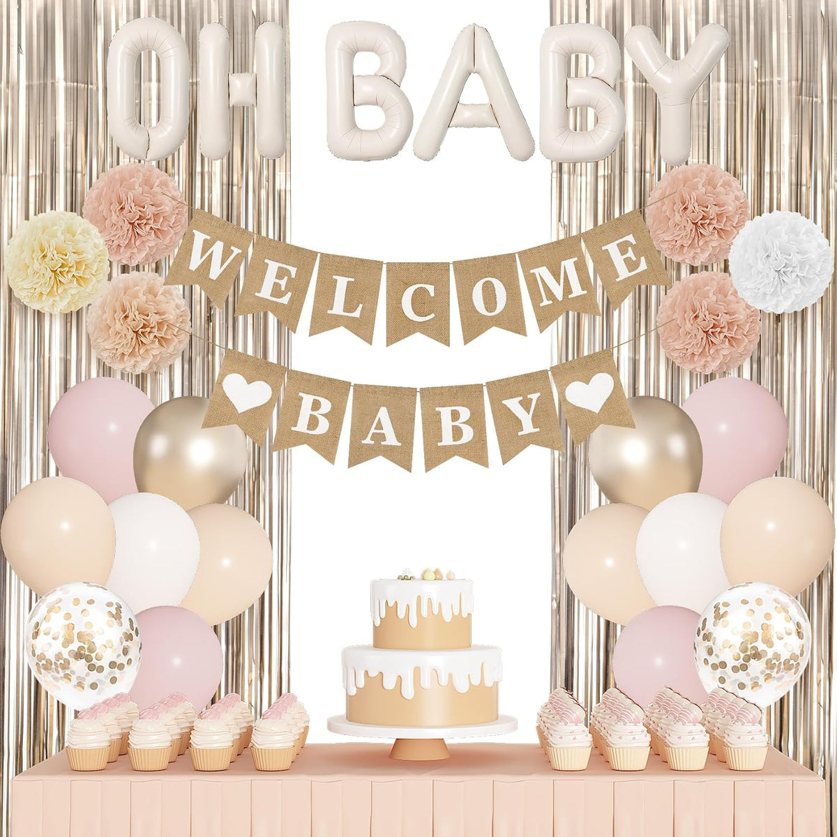 Champagne Gold Boho Baby Shower Decorations for Boys Girls
