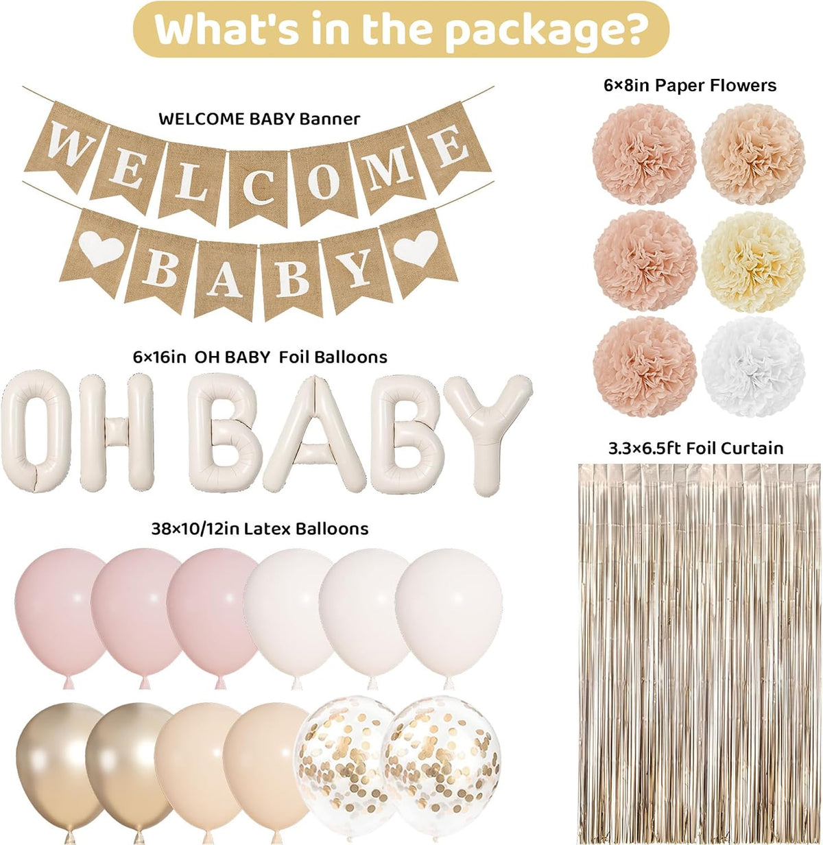 Champagne Gold Boho Baby Shower Decorations for Boys Girls
