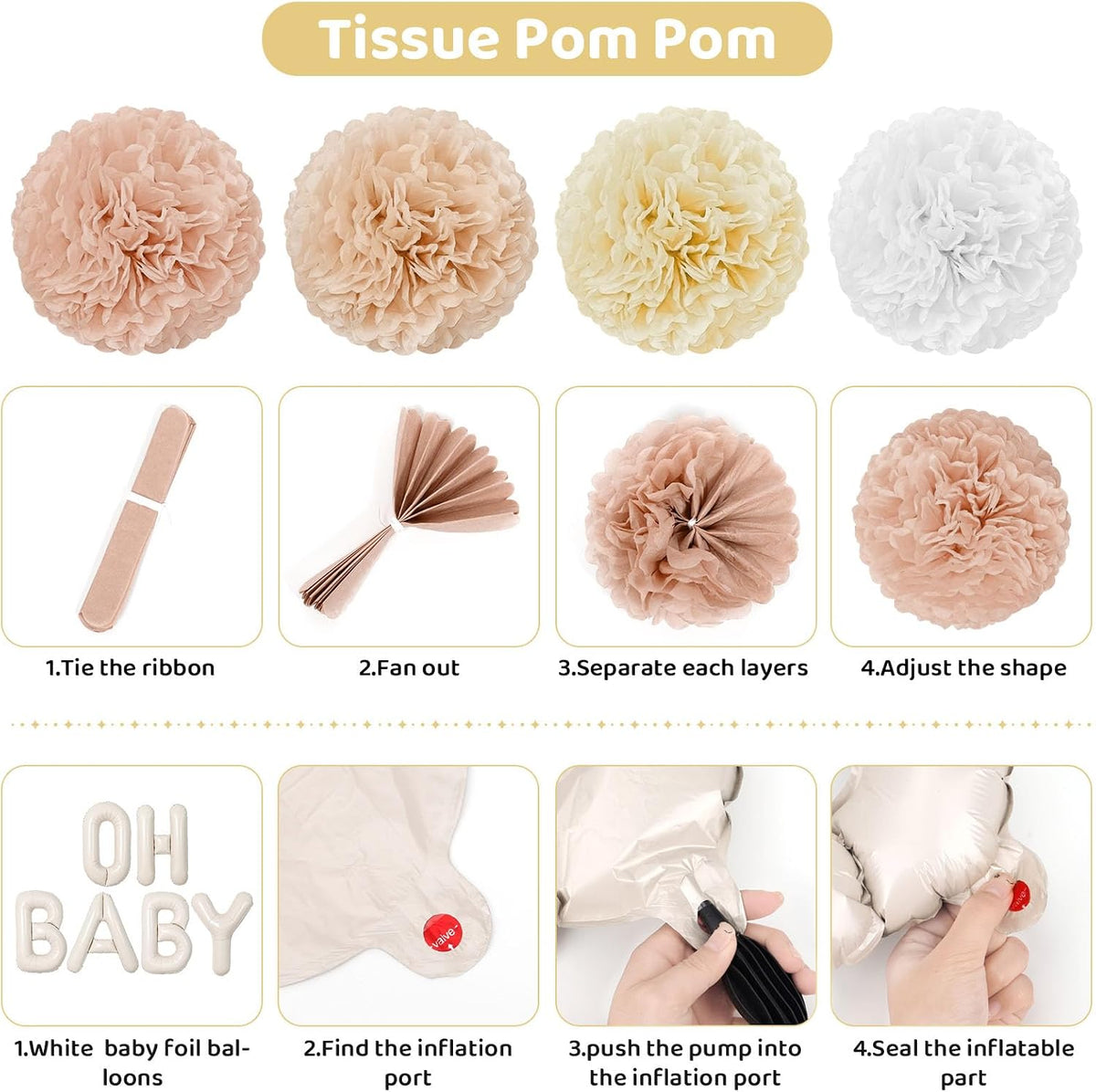 Champagne Gold Boho Baby Shower Decorations for Boys Girls