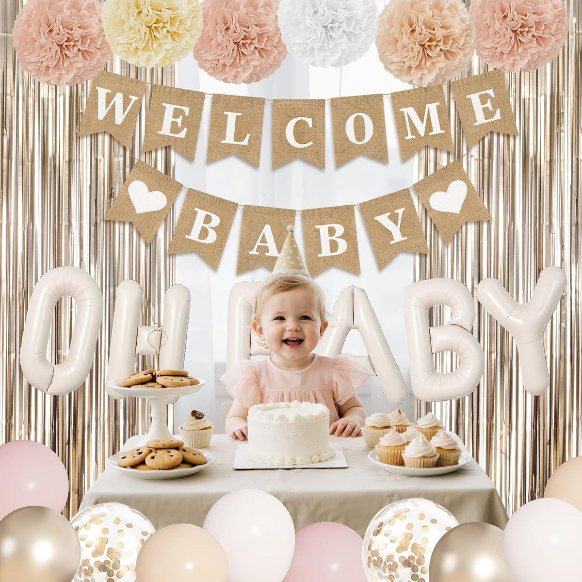 Champagne Gold Boho Baby Shower Decorations for Boys Girls