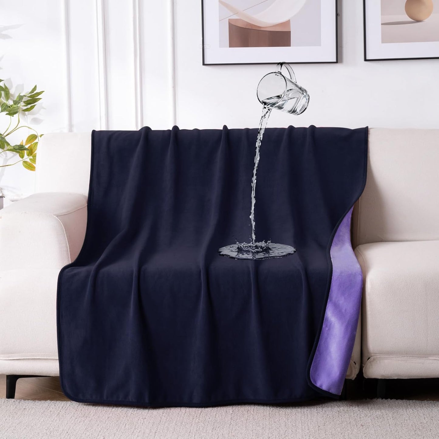 QiyI Waterproof Blanket for Bed Couch Sofa, Small Washable Reversible & Reusable Pet Dog Cat Throw Blanket, Leakproof Stain Resistant Sofa Cover, 40"x60", Dk Purple/Lt Purple