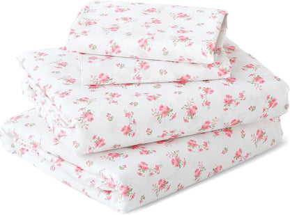 Queen Size 4 Piece Sheet Set, Soft Breathable Bed Sheet Set for Bedroom with Deep Pocket Up to 16", Wrinkle-Free & Cooling Bedding for Oeko-TEX Certified - Blossoms Pink