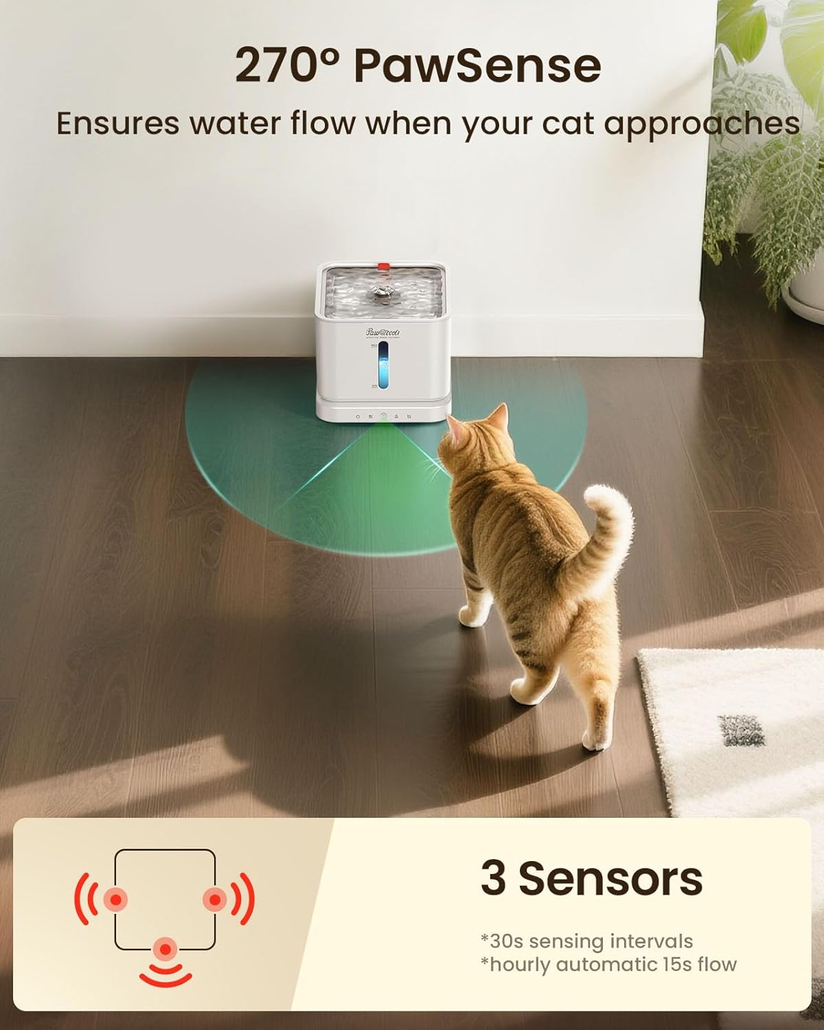 Cordless Cat Water Fountain, 3L/100oz Stainless Steel Tray, Cat Fountains for Drinking, Pet Water Fountains Indoor, Automatic Dog Water Bowl Dispenser, Rechargeable Battery Operated,White