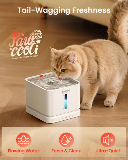 Cordless Cat Water Fountain, 3L/100oz Stainless Steel Tray, Cat Fountains for Drinking, Pet Water Fountains Indoor, Automatic Dog Water Bowl Dispenser, Rechargeable Battery Operated,White