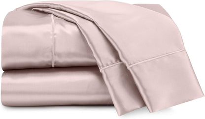 Elegance Seduction 1S47342 Satin Silky Deep Pocket Easy Care Machine Washable 1 Fitted Sheet 1 Flat Sheet and 2 Pillowcases Queen Size 4 Piece Sheet Set, Queen, Pink