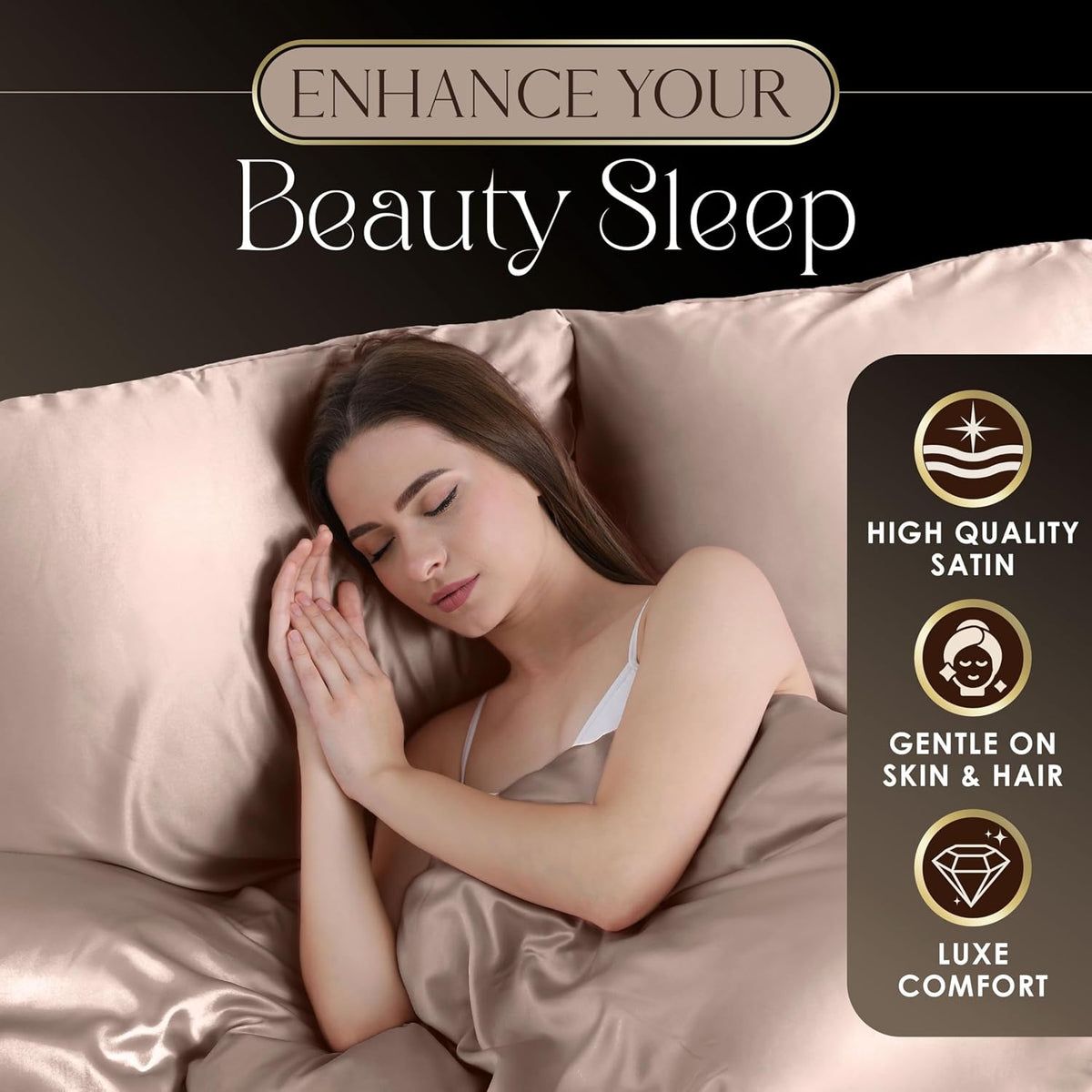 Elegance Seduction 1S47342 Satin Silky Deep Pocket Easy Care Machine Washable 1 Fitted Sheet 1 Flat Sheet and 2 Pillowcases Queen Size 4 Piece Sheet Set, Queen, Pink