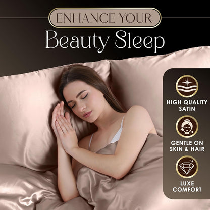 Elegance Seduction 1S47342 Satin Silky Deep Pocket Easy Care Machine Washable 1 Fitted Sheet 1 Flat Sheet and 2 Pillowcases Queen Size 4 Piece Sheet Set, Queen, Pink