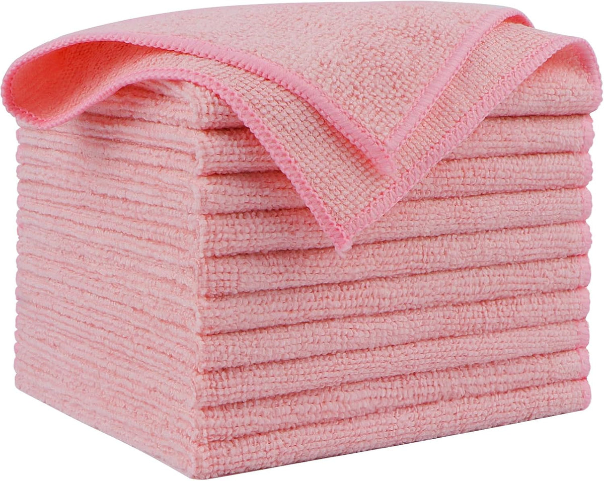 AIDEA Microfiber Cleaning Cloth Pink 10PK, Microfiber Towels 12×12"