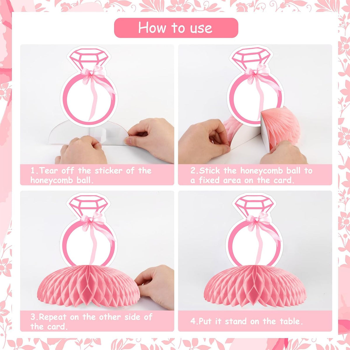 8Pcs Pink Bow She’s Tying the Knot Honeycomb Centerpieces for Bridal Shower Decor, Princess Bows Centerpieces Table Topper for Bachelorette Wedding Engagement Party Decorations