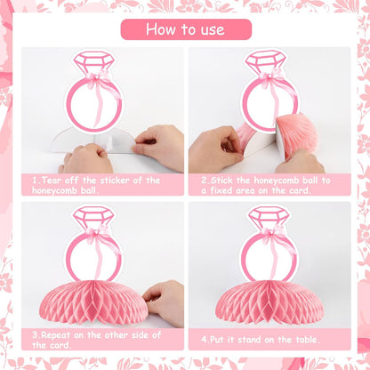 8Pcs Pink Bow She’s Tying the Knot Honeycomb Centerpieces for Bridal Shower Decor, Princess Bows Centerpieces Table Topper for Bachelorette Wedding Engagement Party Decorations