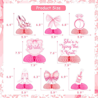 8Pcs Pink Bow She’s Tying the Knot Honeycomb Centerpieces for Bridal Shower Decor, Princess Bows Centerpieces Table Topper for Bachelorette Wedding Engagement Party Decorations